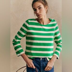 Sezane Colette Marinière Maxi Stripes Bright Green / Ecru - Size M
